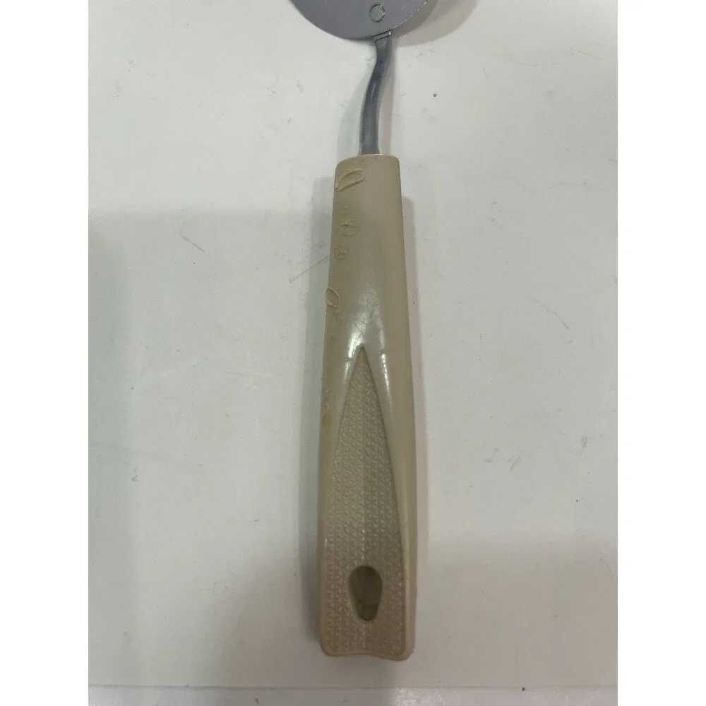Vintage Ekco Angled Slotted Spatula Turner Beige Corncob Handle Melt Marks